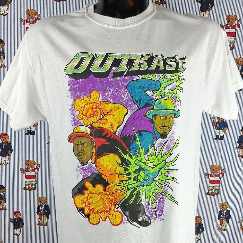 Outkast Atliens Big Comic Book Graphic Spell Out Lrg White Retro Hip Hop T-shirt